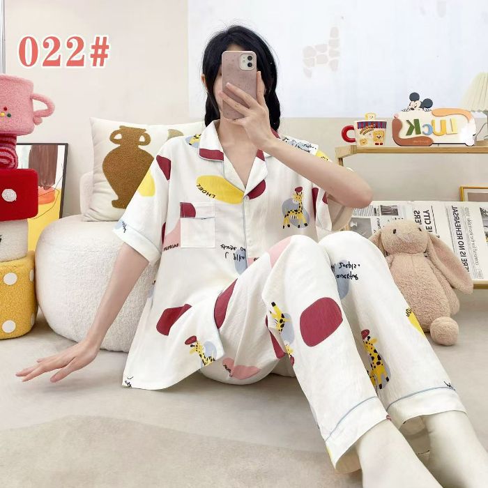 Estilo explosivo transfronterizo spot verano pantalones de manga corta cardigan solapa pijamas de dibujos animados lindo nube femenina algodón cómodo servicio a domicilio