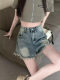 2024 Denim Shorts Women's Summer Thin Rapped Fur Edge Pants Design Sense Niche High Street Trendy Brand New
