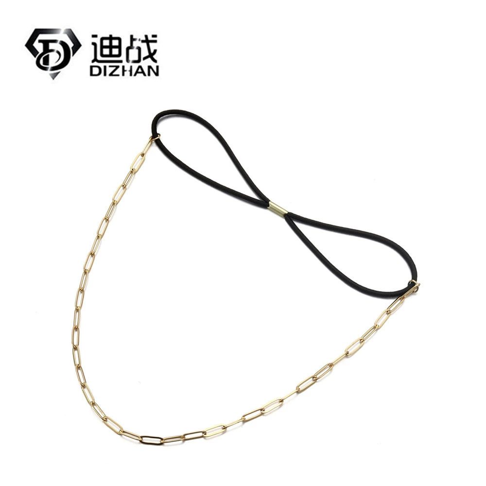 Оптовые аксессуары для волос из нержавеющей стали, модные легкие люксовые однослойные штабелируемые цепочки-скрепки с эластичным шнурком для головы