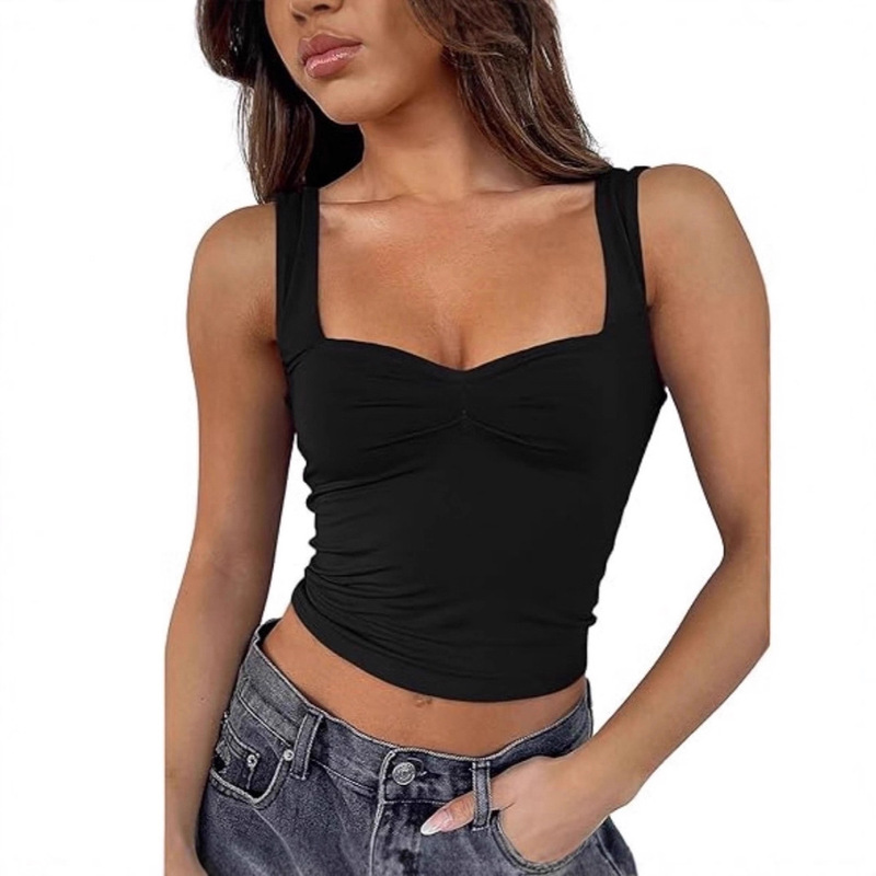 Ziyan Cross-Border In-Stock Y2K Spicy Girl Fashion Solid Color Sexy Square Neck Top Camisole Slim Fit Backless T-Shirt