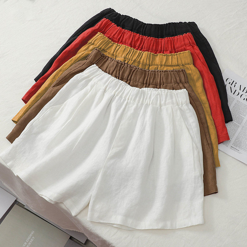 Cotton and Linen Wide-Leg Shorts for Women, Size 26, Summer, Loose Fit, Plus Size, Slimming, Straight Cut, Thin, Casual, Linen A-Line Five-Point Hot Pants