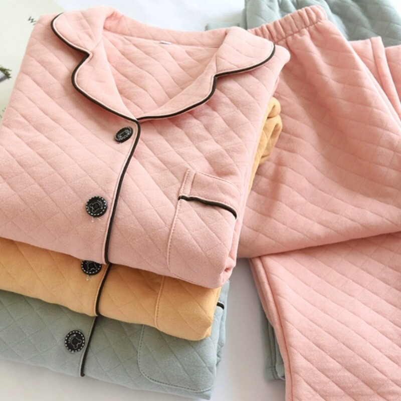 Women's Autumn and Winter Pajamas, Home Clothes, Cardigans, Air Cotton Thickeneded and Warm Couple Quilted Men's Flannel Suits Long Sleeves Women's Autumn and Winter Pajamas, Home Clothes, Cardigans, Air Cotton Thickeneded and Warm Couple Quilted Men's Flannel Suits Long Sleeves