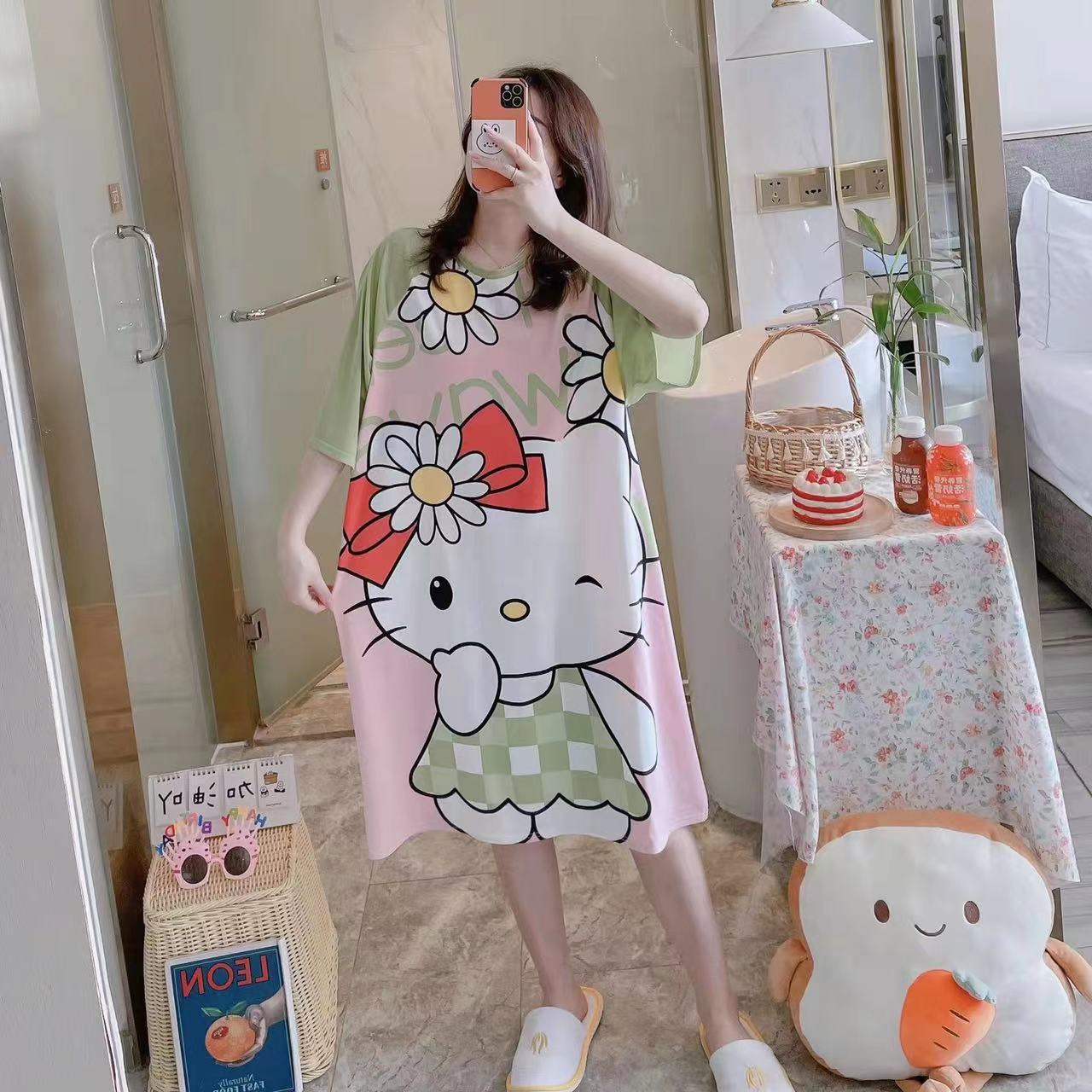 Una variedad de 2023 verano Comercio exterior falda cultural de manga corta suelta grasa más tamaño camisón de dibujos animados ropa para el hogar ventas directas de la fábrica