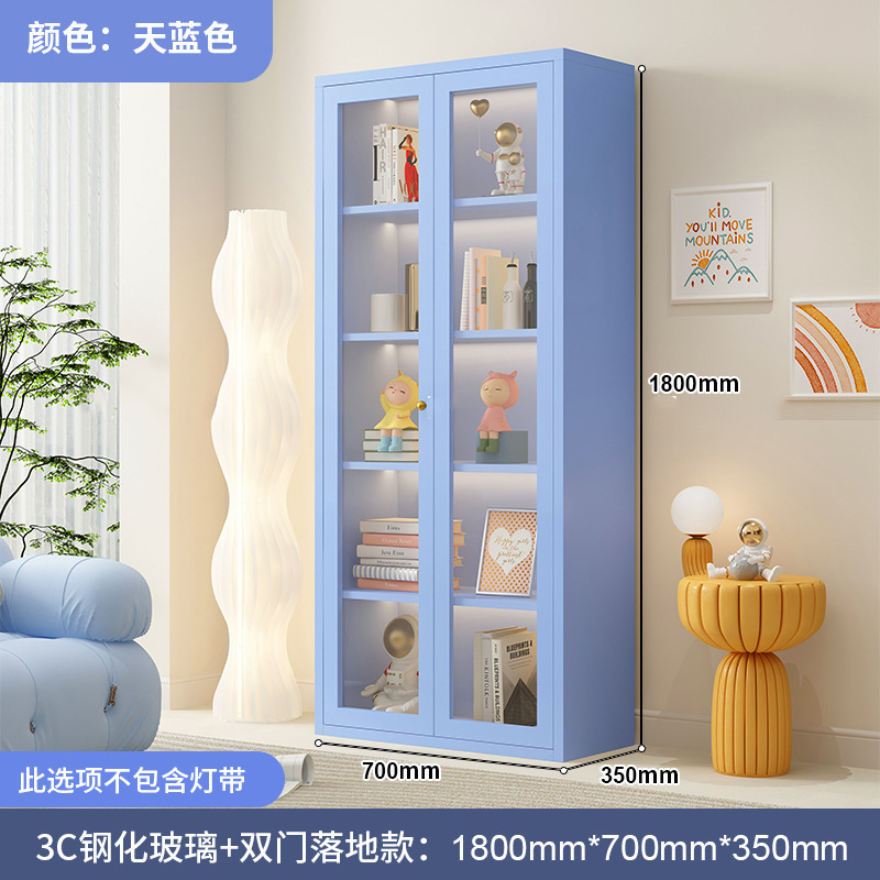 スチール製本棚収納キャビネットリビングルーム収納キャビネット家庭用ディスプレイキャビネットガラス扉防塵本棚シンプルモダンアイアンアート
