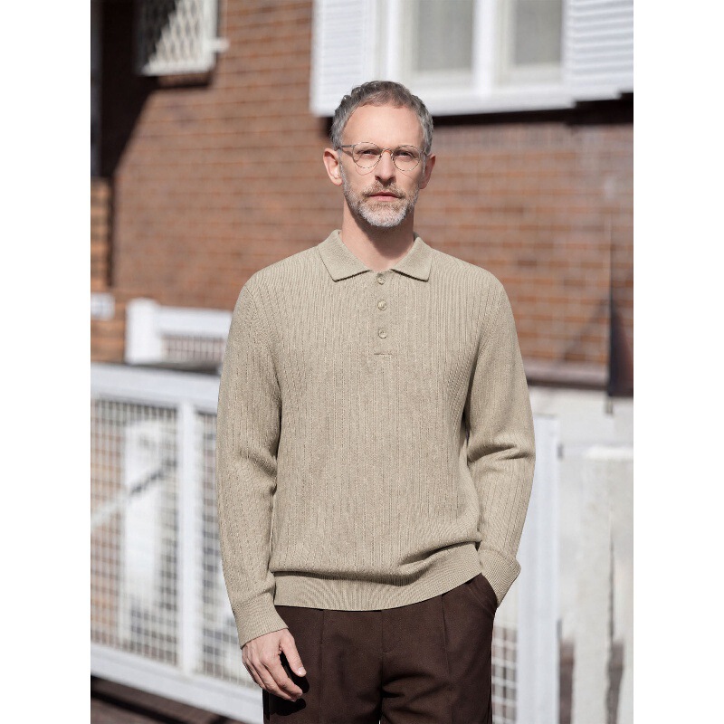 Cashmere and Lyocell Old Money Style Knit Sweater for Men, Spring and Autumn Warm Casual Polo Collar Base Shirt Cashmere and Lyocell Old Money Style Knit Sweater for Men, Spring and Autumn Warm Casual Polo Collar Base Shirt