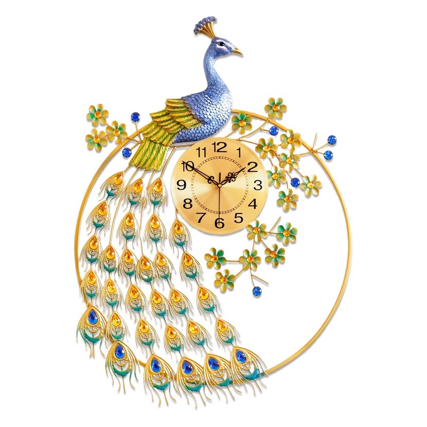 Moda de estilo europeo luz reloj de lujo sala de estar creativo Pavo Real Reloj de pared decoración del hogar reloj de arte Venta caliente entrega de una sola pieza