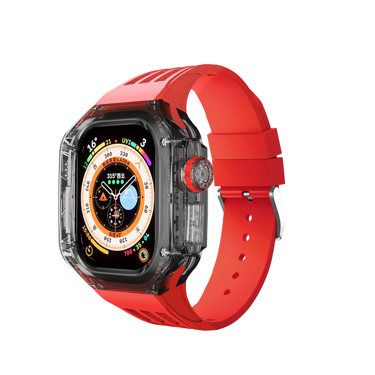 Correa de reloj iwatch aplicable Caja protectora transparente Apple 8 49MM Caja modificada Correa de caucho fluorado Hebilla Richard