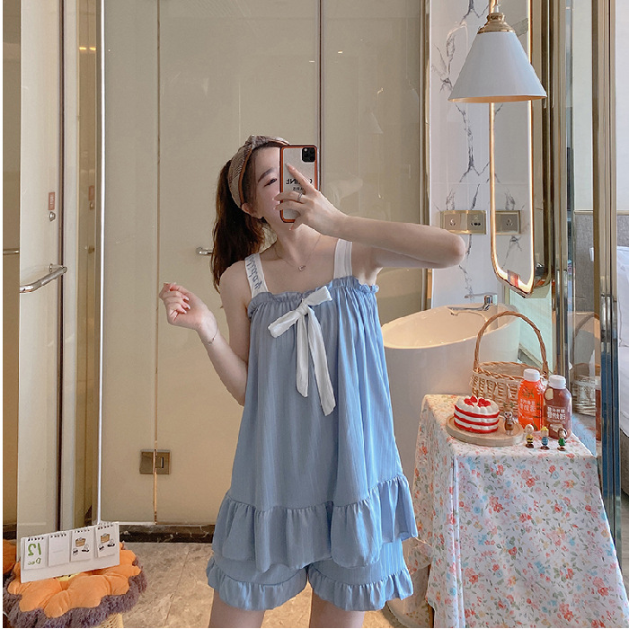 Suelta estilo coreano camisola pijamas de las mujeres verano fino ins estilo shorts pit leche seda lindo homewear traje
