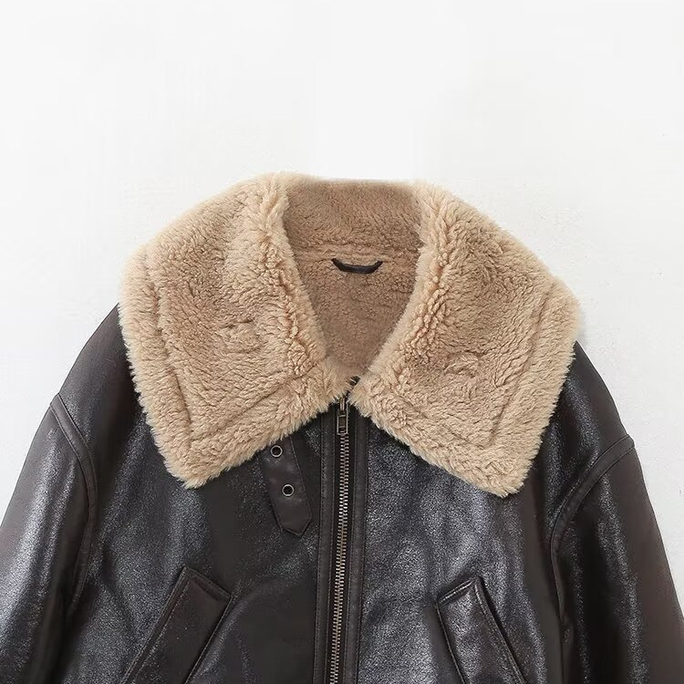 Damenbekleidung 2024 Herbst/Winter neue Street Fashion doppelseitige Motorradjacke_voghion.com