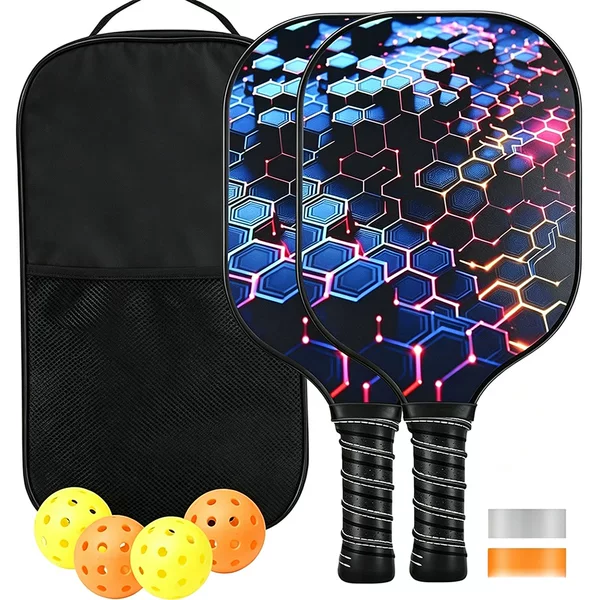 Pickleball carbon fiber paddle, fiberglass wooden paddle set, professional pickleball logo sample
