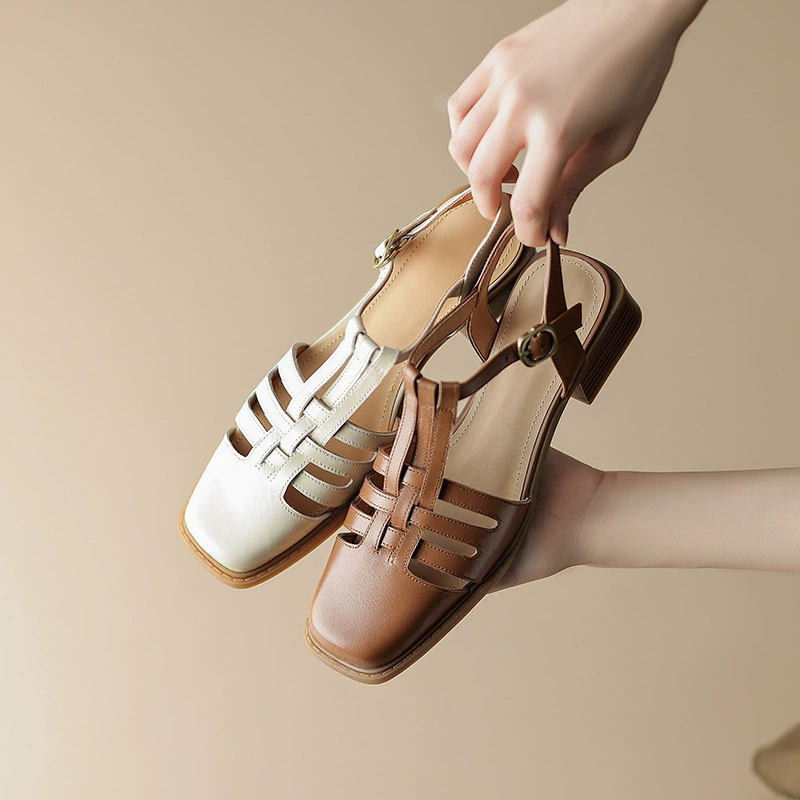 Pig Cage Shoes 2024 летние женские босоножки на каблуке, иностранный стиль, размер 40-41, квадратный носок, с открытой пяткой