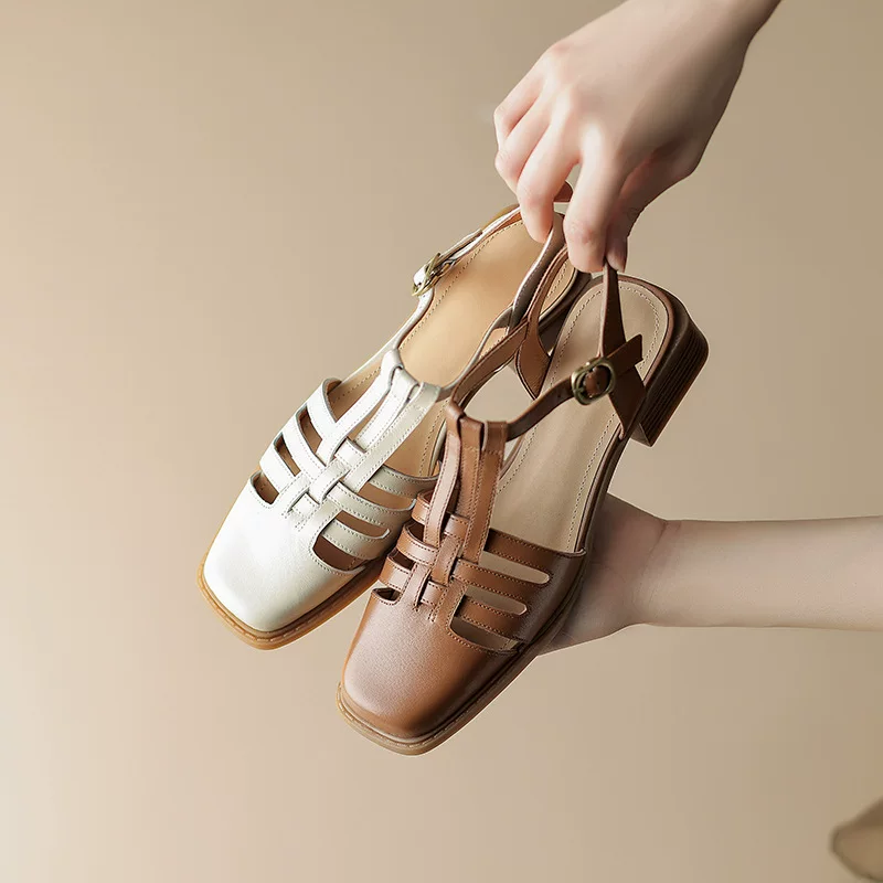 Pig Cage Shoes 2024 летние женские босоножки на каблуке, иностранный стиль, размер 40-41, квадратный носок, с открытой пяткой