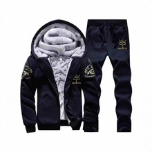 欧码跨境套装男秋季长款跑步龙头印花运动服男士套装加绒加厚休闲
