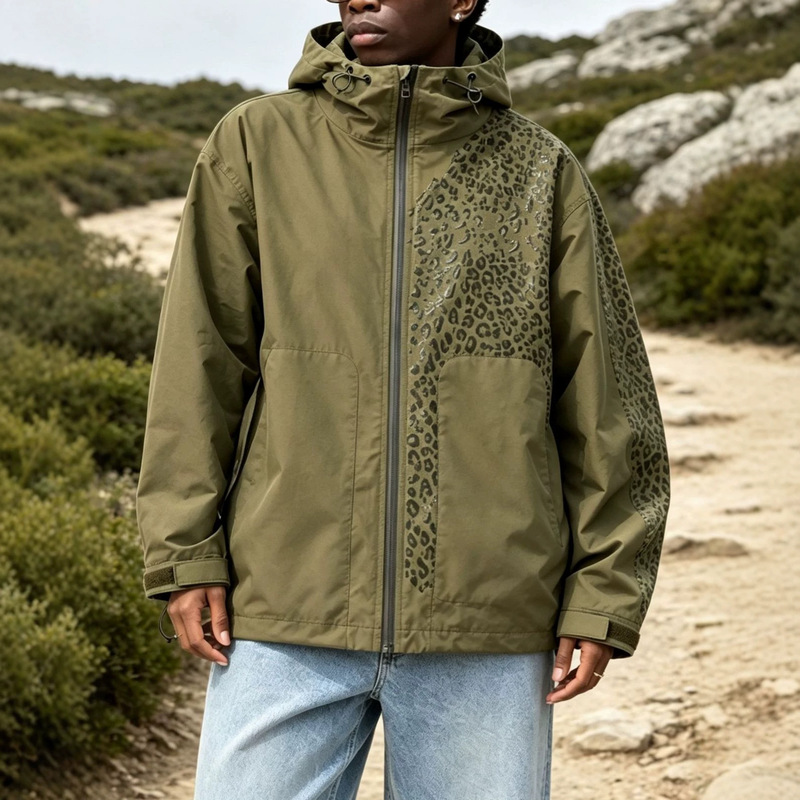 European and American men's jacket that changes color when wet, outdoor sports leopard print windbreaker, winter casual coat, foreign trade cross-border men's clothing European and American men's jacket that changes color when wet, outdoor sports leopard print windbreaker, winter casual coat, foreign trade cross-border men's clothing