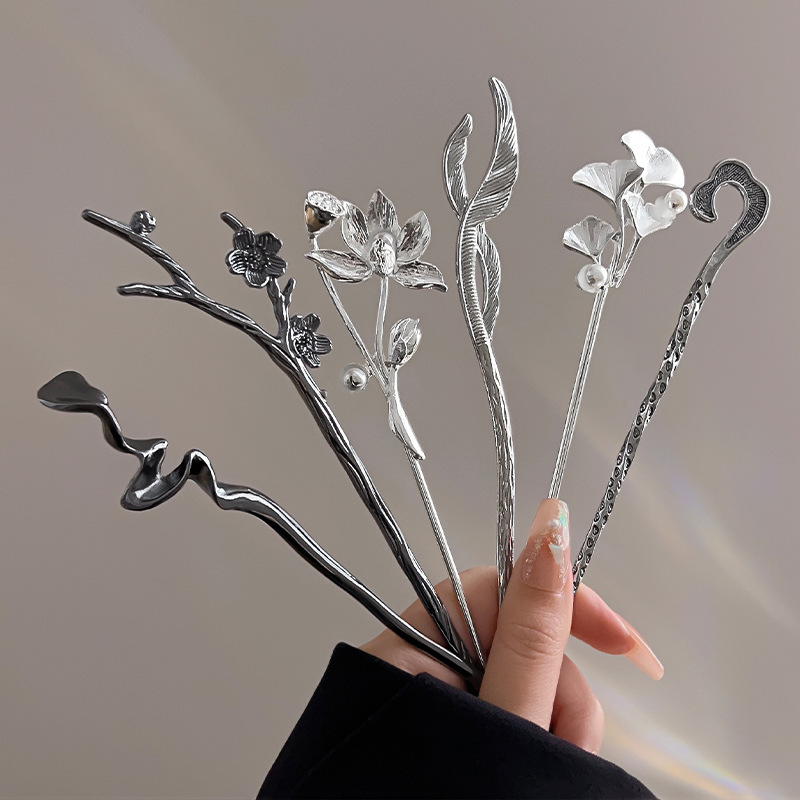 Ginkgo hoja perla horquilla hembra espalda Cabeza bola cabeza updo pelo horquilla estilo antiguo tocado simple moderno tire de la horquilla del pelo