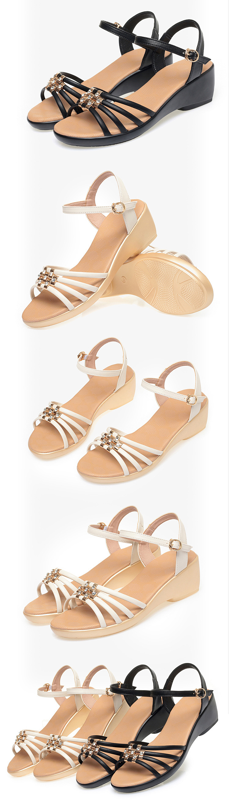 Sandal nữ đế bệt da thật quai chữ V thoải mái — Màu be chi tiết 8