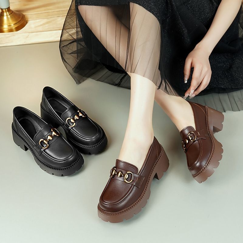 2024 zapatos de mujer de nuevo estilo, cuero suave, zapatos de cuero para estudiantes de todo fósforo, plataforma gruesa, zapatos Lefu, estilo británico, zapatos de un solo pedal