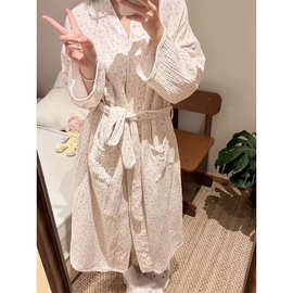 软糯碎花长袖睡袍女款秋季新款大码亲肤舒适高级感休闲家居服晨袍
