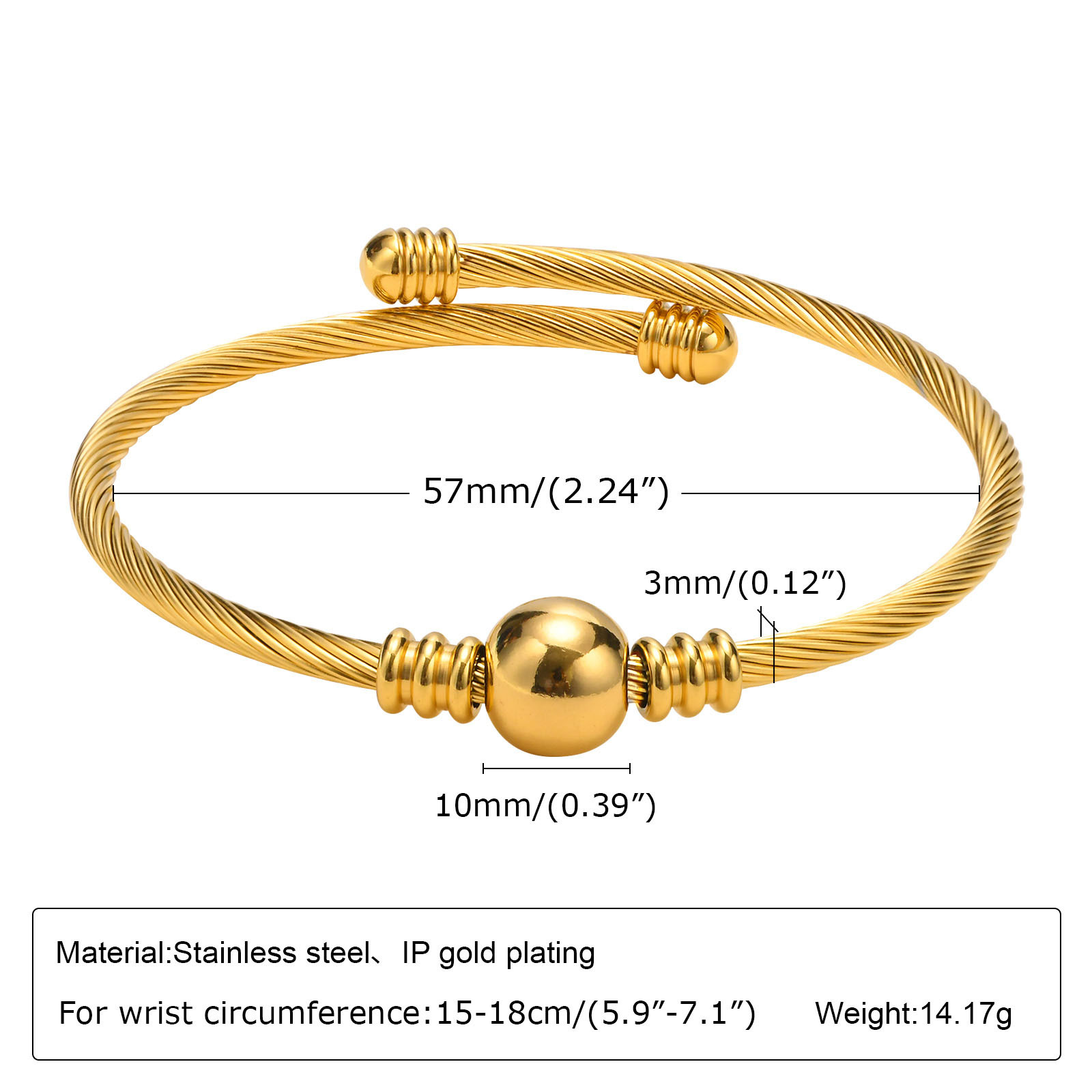 11g Weight PVD Coated Gold Plated Solid Color 201 Stainless Steel Simple Style Classic Style Waterproof Non Tarnish 201 Stainless Steel Bangle