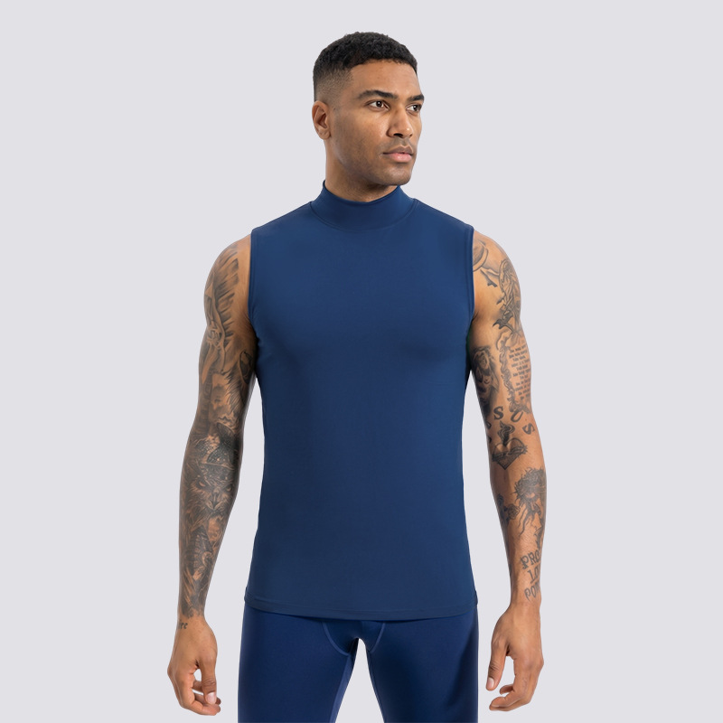 Hombre respirante chaleco de secado rápido cuello vertical ropa de fitness ajustada atletismo correr camiseta deportiva sin mangas verano