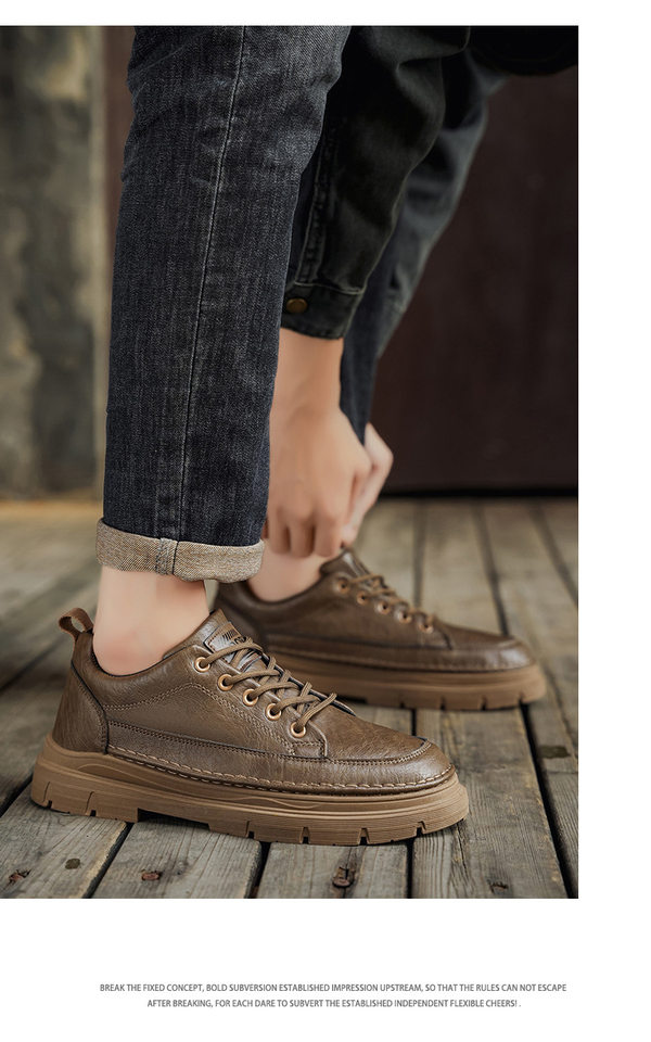 Giày bốt Martin nam cổ thấp da PU đế mềm chống trượt, gót thấp 1–3 cm — 9800 màu kaki, 9800 màu đen chi tiết 9