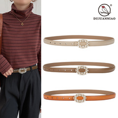 New women's belt rhinestone inlaid round buckle jeans decorative belt versatile women's genuine leather smooth buckle belt