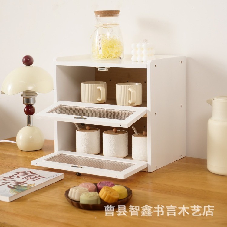 Cross-Border Household Wooden Double-Layer Kitchen Flip-Top Dust-Proof Storage Box Simple Wooden Double-Layer Bread Box