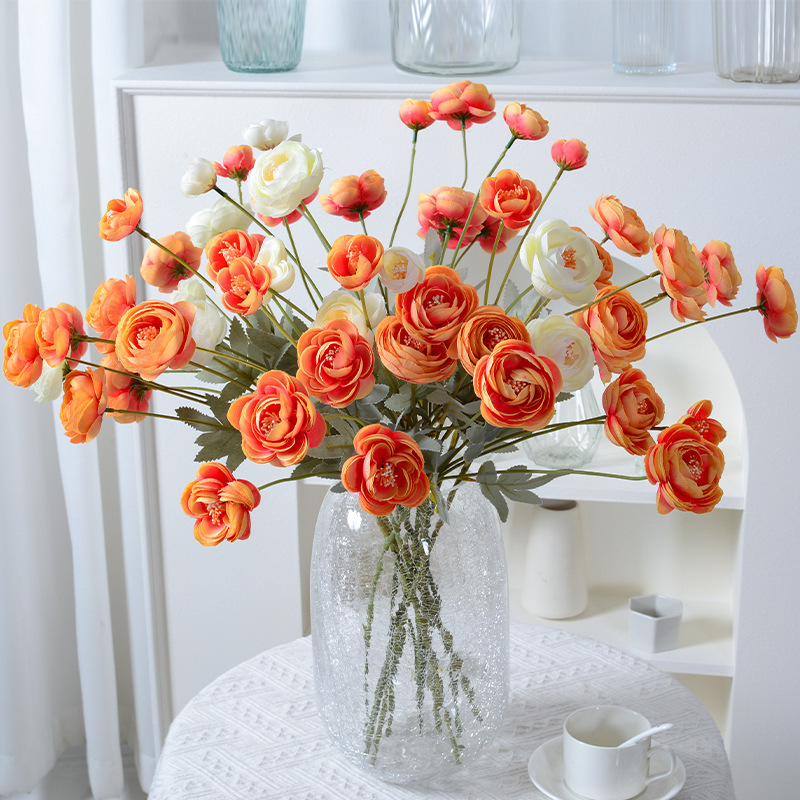 Artificial flowers four heads tea leaves lotus wedding decoration hotel interior decoration photography props fake roses floral