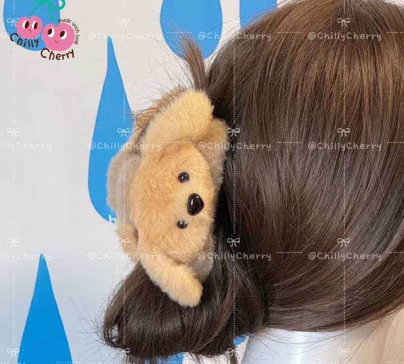 かわいい小さなゴールデンレトリバーシャーククリップぬいぐるみヘアクリップ女性の後頭部ヘアクリップヘアピンヘアアクセサリー|undefined
