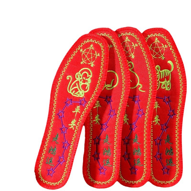 Plantilla bordada pie siete estrellas hombres y mujeres bordado rojo año de nacimiento plantilla auspiciosa desodorante, absorbente de sudor, transpirable