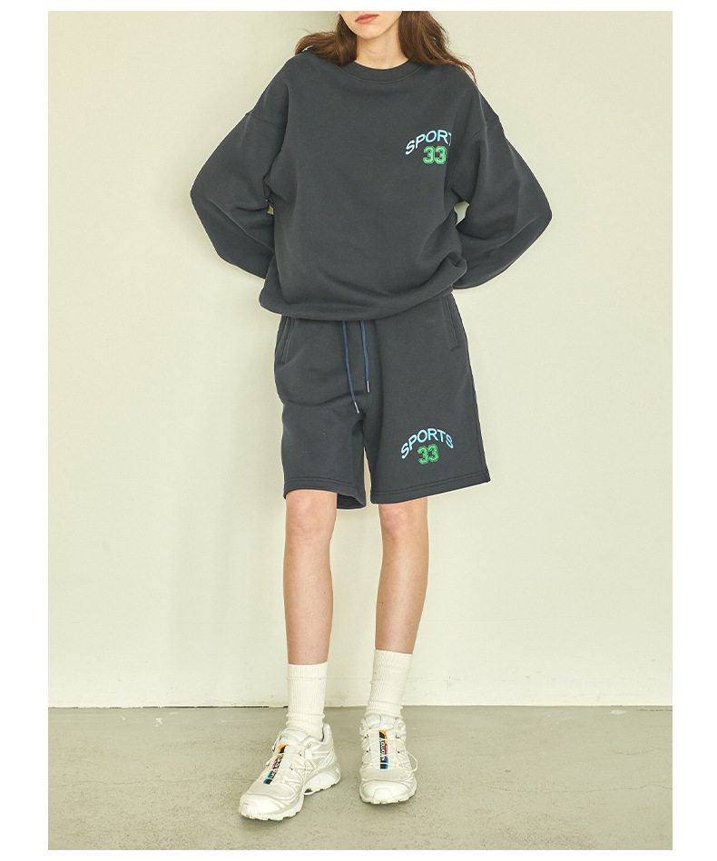 [Clearance Sale] 2025 Autumn Casual Sportswear Two-Piece Set: Printed Long-Sleeve Crew Neck Sweatshirt And Shorts_ecoleips.com