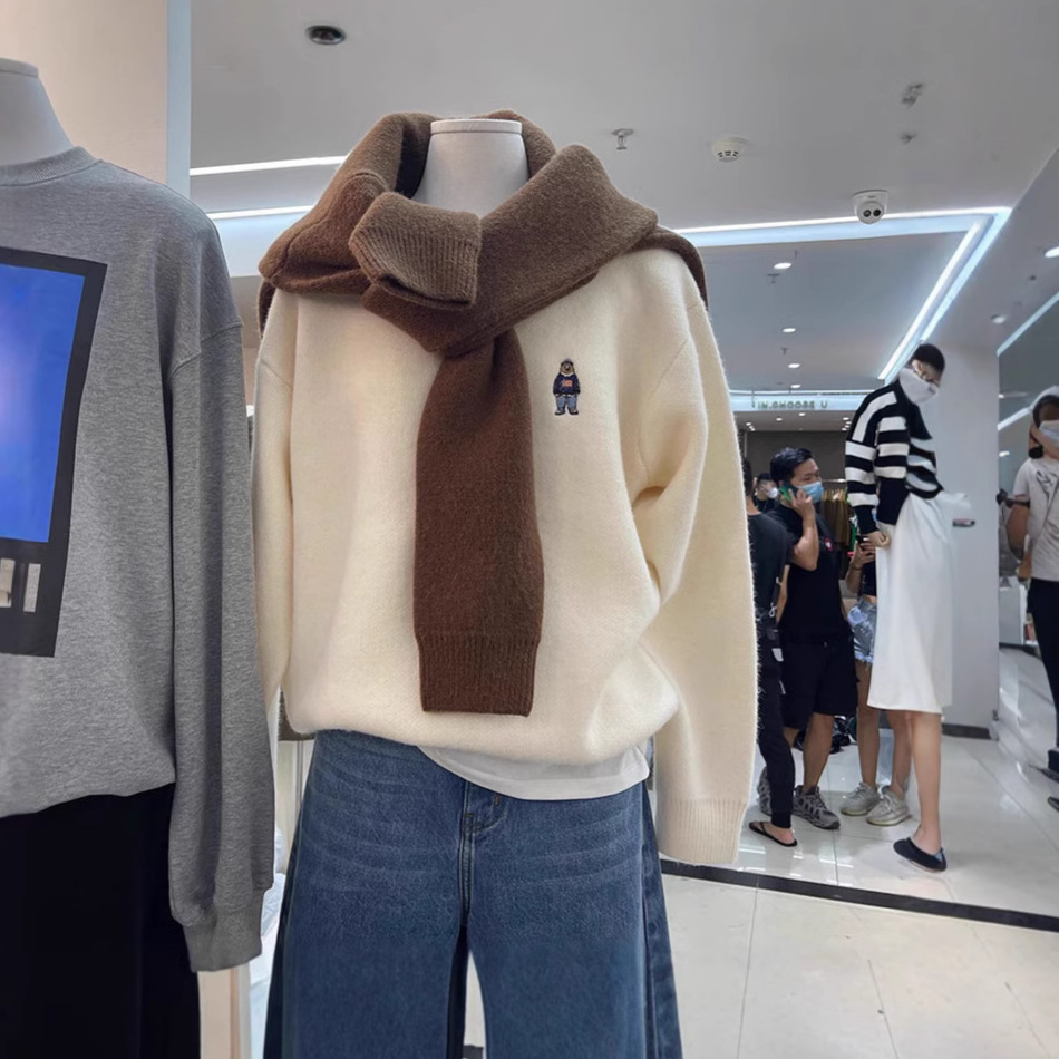 小熊刺绣毛衣女套头冬季针织衫线衣日系小个子多色打底衫刺绣工艺