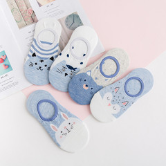 Women's socks spring and summer thin women's invisible socks shallow mouth cotton blue cat socks animal cartoon invisible boat socks