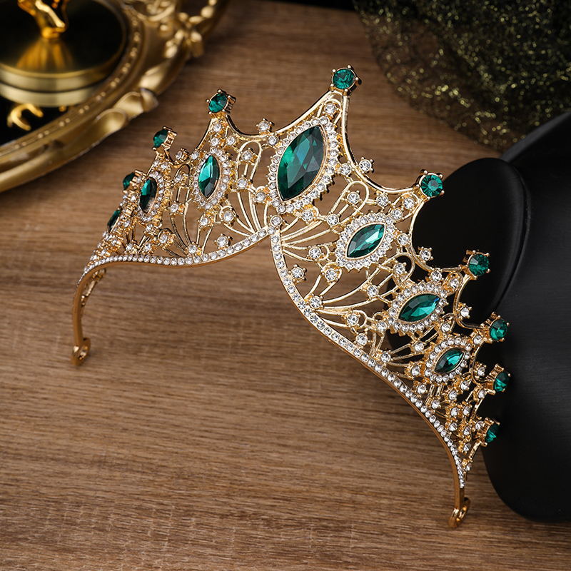 Vente chaude pure couronne de mariée faite à la main oeil de cheval grand cristal grand bandeau ornement de cheveux de mariage couronne en alliage_voghion.com