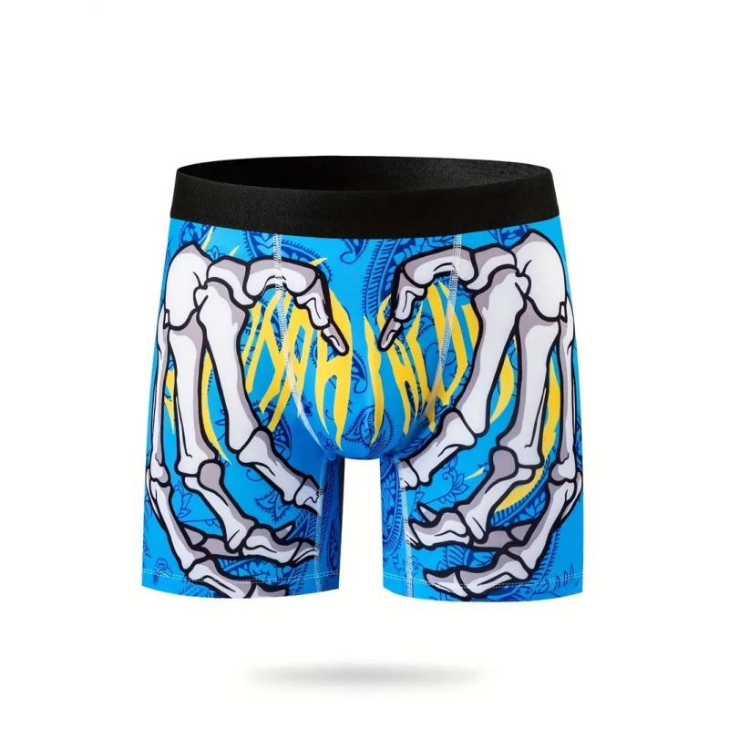 Ropa interior de longitud media de ángulo plano delgado de cintura media sexy para hombres Venta caliente Esqueleto que lema Graffiti Impresión 3D
