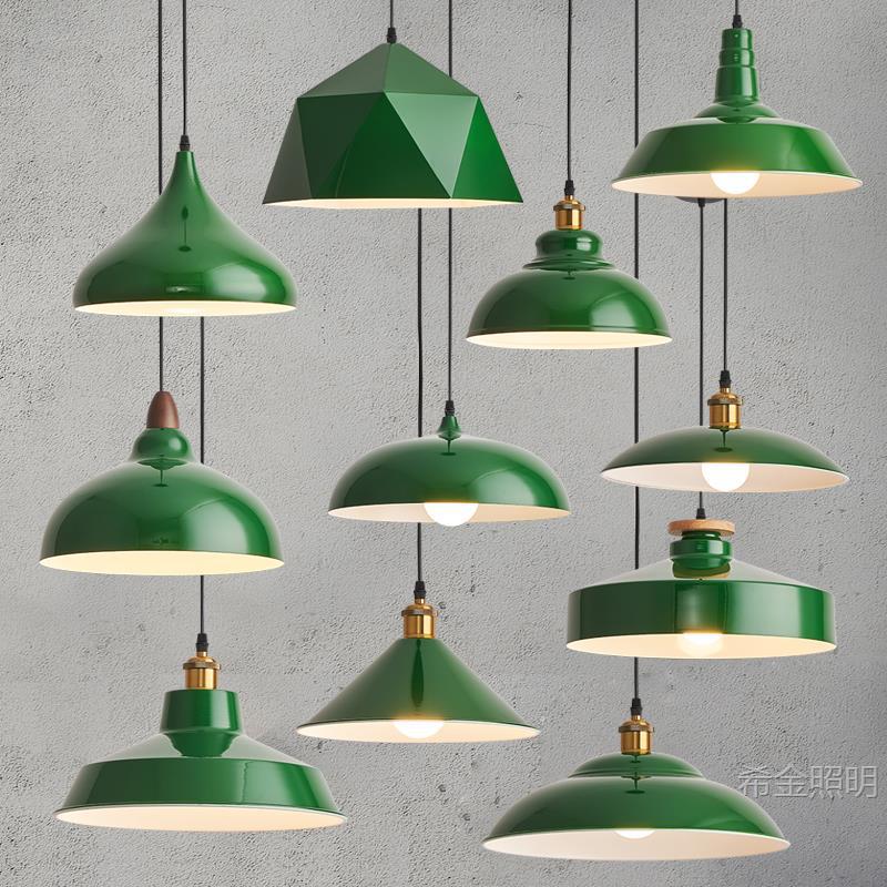 Retro Industrial Style Restaurant Chandelier, Personalized and Creative Single-Head Hot Pot Restaurant Barbecue Internet Celebrity Commercial Green Decorative Lamps