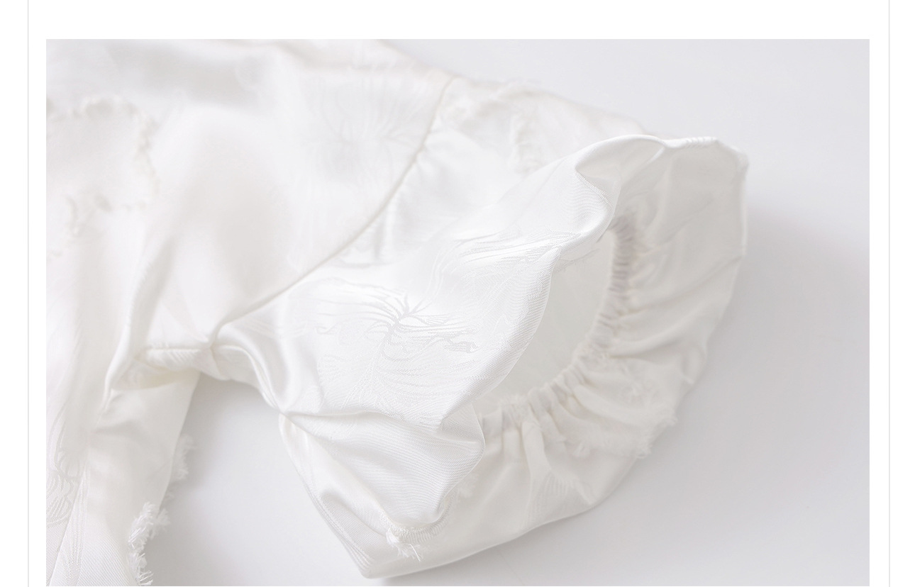 Váy maxi nữ phối hoa phong cách quốc gia cao cấp, chất rayon sang trọng, tay ngắn, thắt eo — Màu trắng, Màu mơ cà phê chi tiết 12