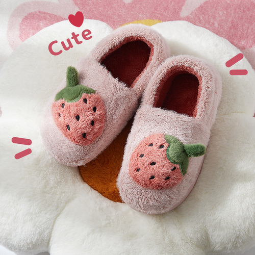 New children's cotton slippers winter boys and girls Strawberry Princess home indoor warm plush big children's bag heel cotton shoes
