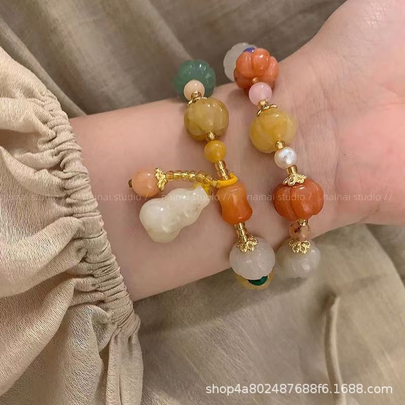 New Chinoiserie Golden Pumpkin Bracelet, High-Looking Chinoiserie, Versatile, Simple, Niche Design, Ins Style, Best Friend Student