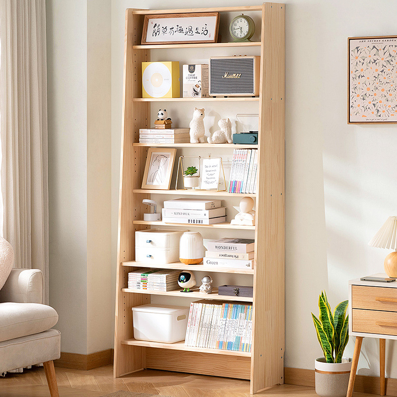 Solid Wood Bookshelf Wall-Mounted Storage Rack Floor-Standing Multi-Layer Simple Storage Office Living Room Home Student Bookcase Wow