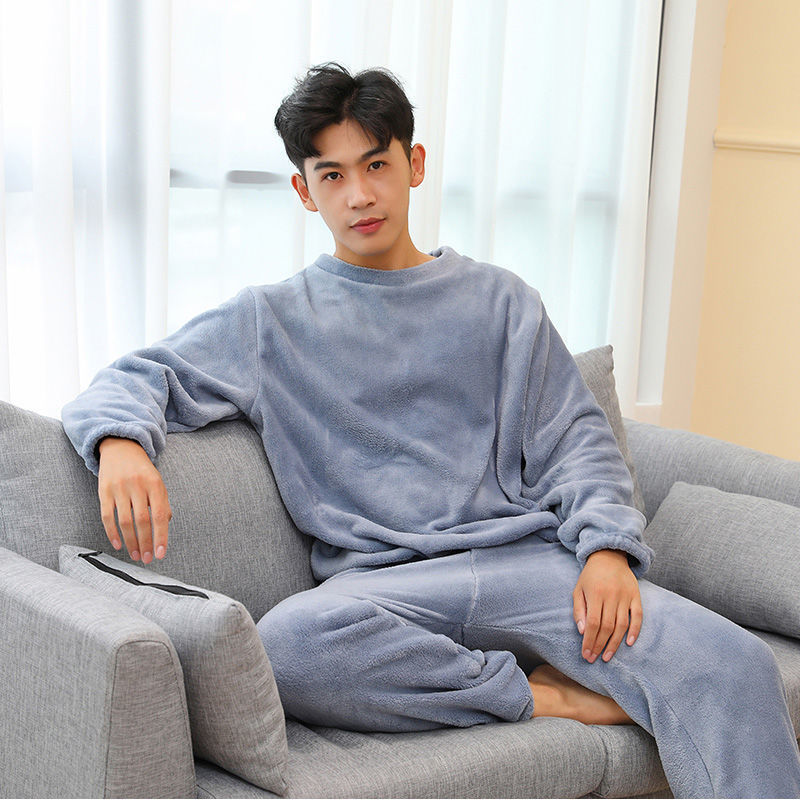 Winter Men's Suit Couple Coral Velvet Pajamas Autumn and Winter Home Clothes Long-Sleeved Thermal Clothes Fleece-Lined Thickeneded Warm Pants