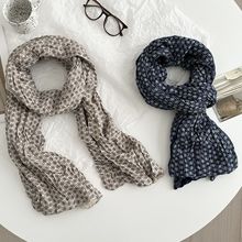 冬季棉麻围巾韩系氛围感新款复古文艺碎花褶皱护颈围脖披肩批发