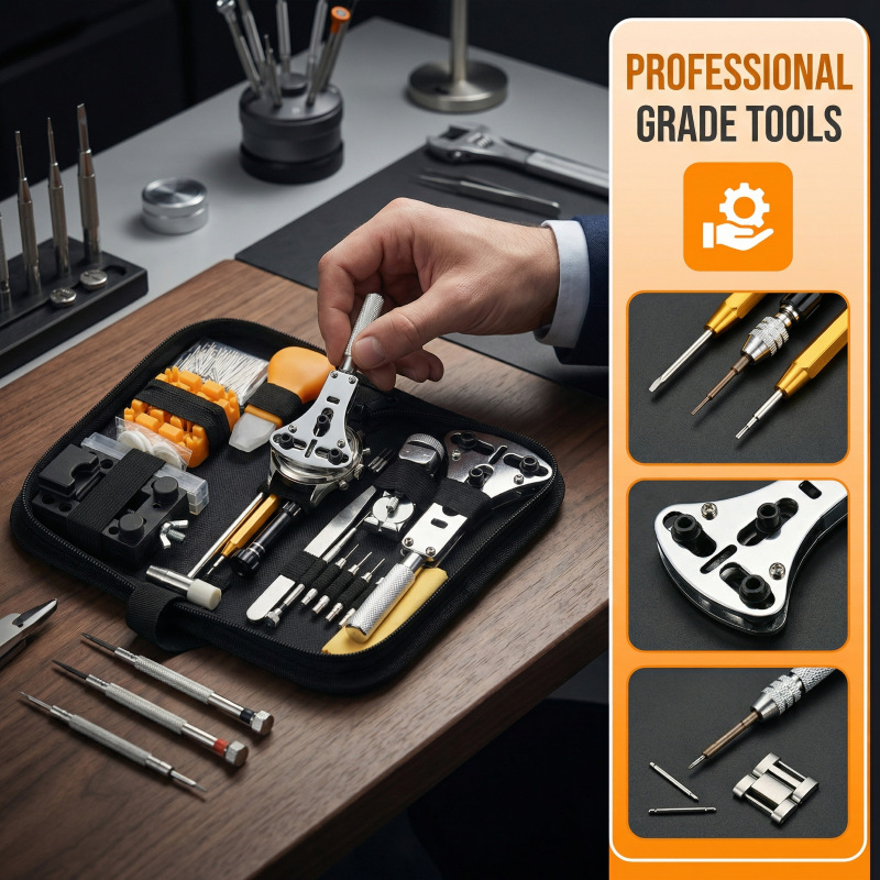 Kit de herramientas de mantenimiento de relojes de comercio exterior, conjunto de herramientas de reloj, tabla de reparación de 155 piezas, conjunto de desmontaje y cambio de batería image 5