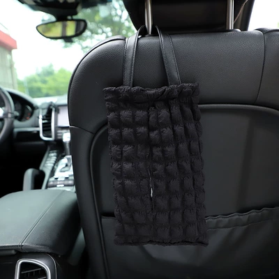Tissue Box with a High-End: Car tissue box/set - black-puff-grid-hanging-tissue-box
