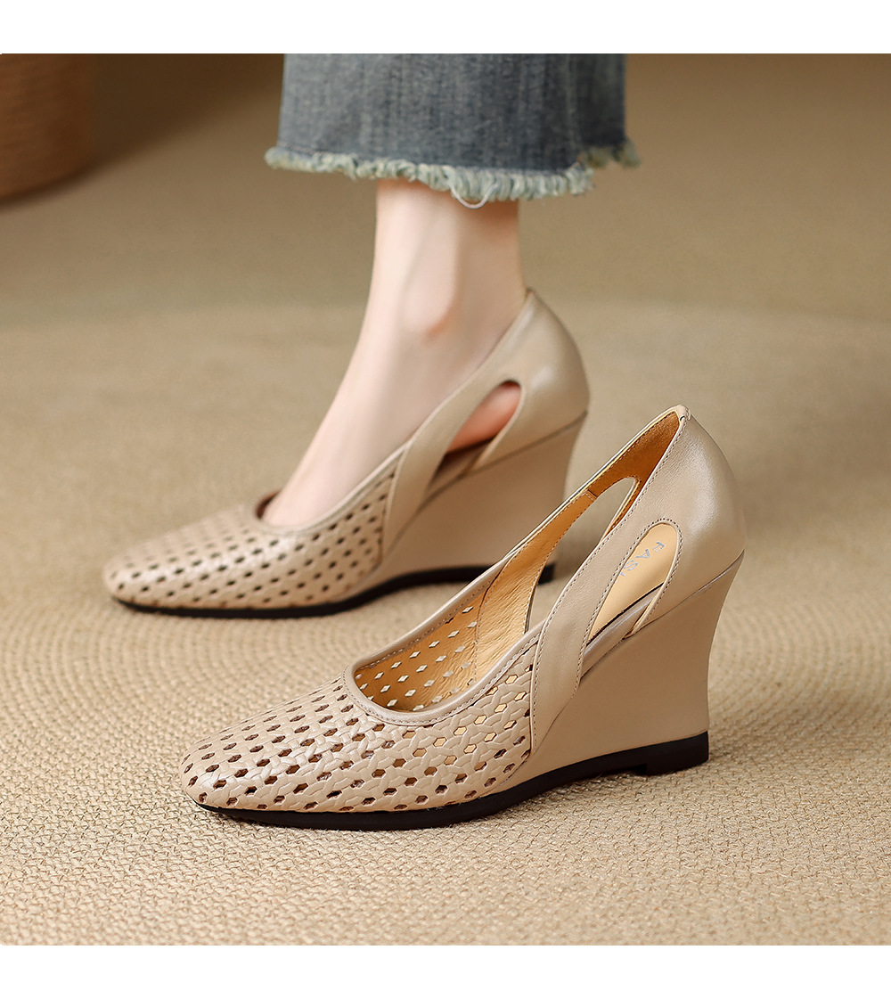 Sandal nữ mũi vuông hở mũi gót xuồng 5 cm – phong cách Pháp — màu trắng ngà, màu mơ chi tiết 5