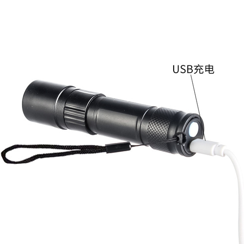Cross-border LED small flashlight with side light COB strong light telescopic zoom USB charging set household mini flashlight
