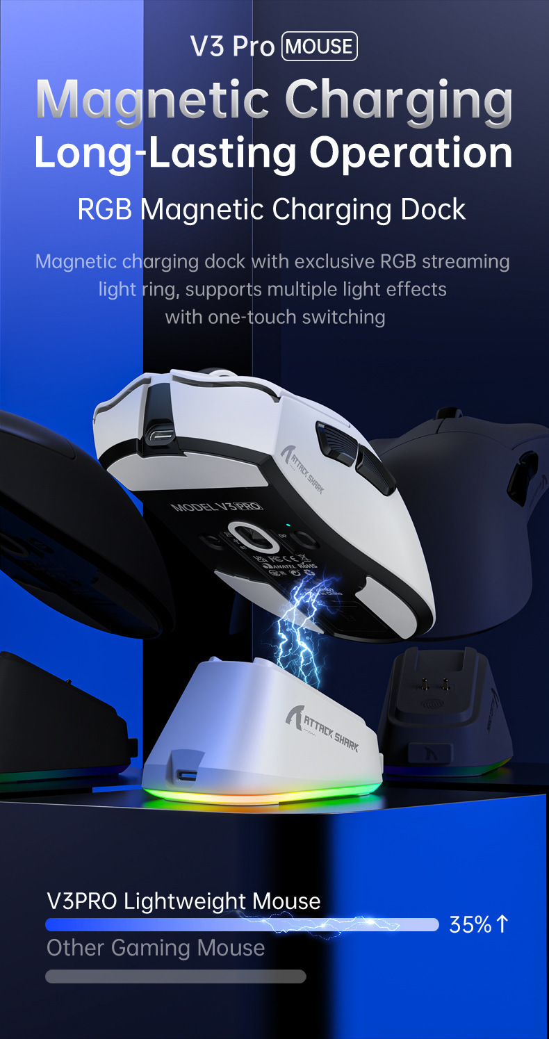 AttackShark V3PRO Mouse, Lightweight, Video Game, The Third Mock Examination, Wireless Bluetooth, RGB Seat, Rechargeable_voghion.com