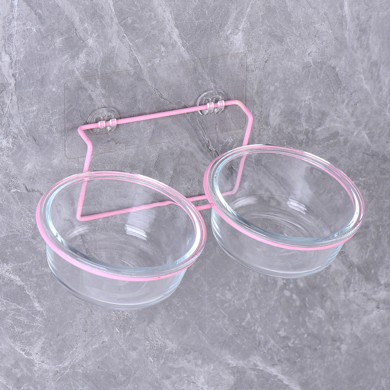 순수색 유리 이중그릇 + 핑크색 이중그릇 벽걸이