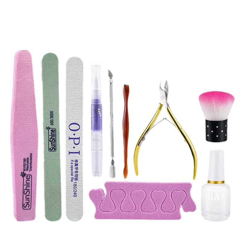 Juego de herramientas de uñas, tijeras para la piel muerta, suavizante, cepillo de polvo, juego de herramientas de uñas especiales para salón de uñas