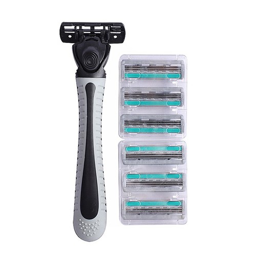 Foreign Trade Bestseller JieRui Stainless Steel Three-Layer Razor Blade Old Style Manual Shaving Razor 1 Handle 6 Blades Set